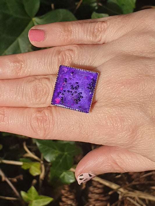Bague Carrée Mauve Argentée réglable