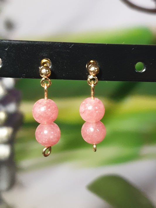 Boucles d'oreilles 2 perles Rhodochrosite rose
