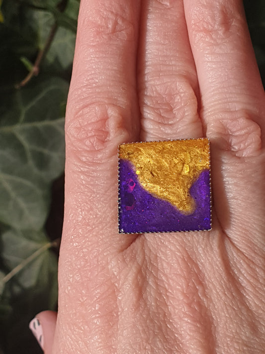 Bague carrée or et Mauve