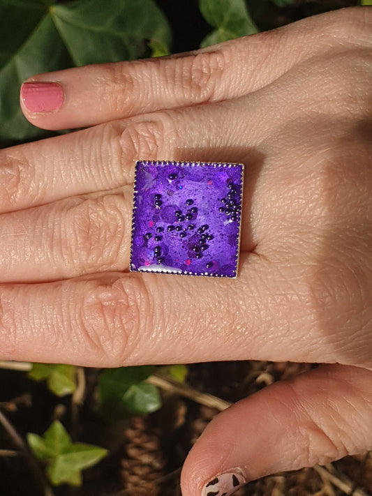 Bague Carrée Mauve Argentée réglable