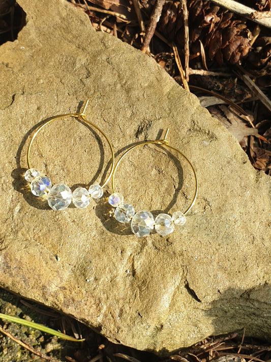 Boucles d'oreilles créoles, cristal, acier inoxydable dorées