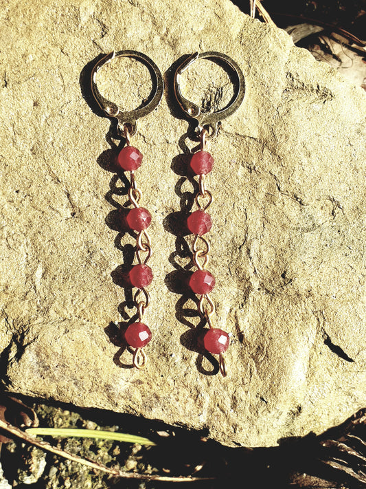 Boucles d'oreilles doré, Rubis Rouge